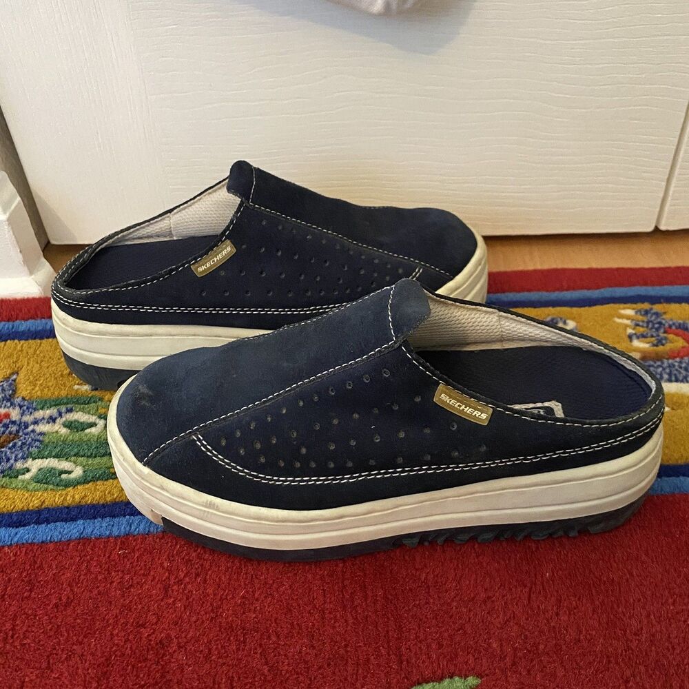 Skechers Sport Women's Mules Platform Slip On Navy Blue Muele Size 7.5 Vintage
